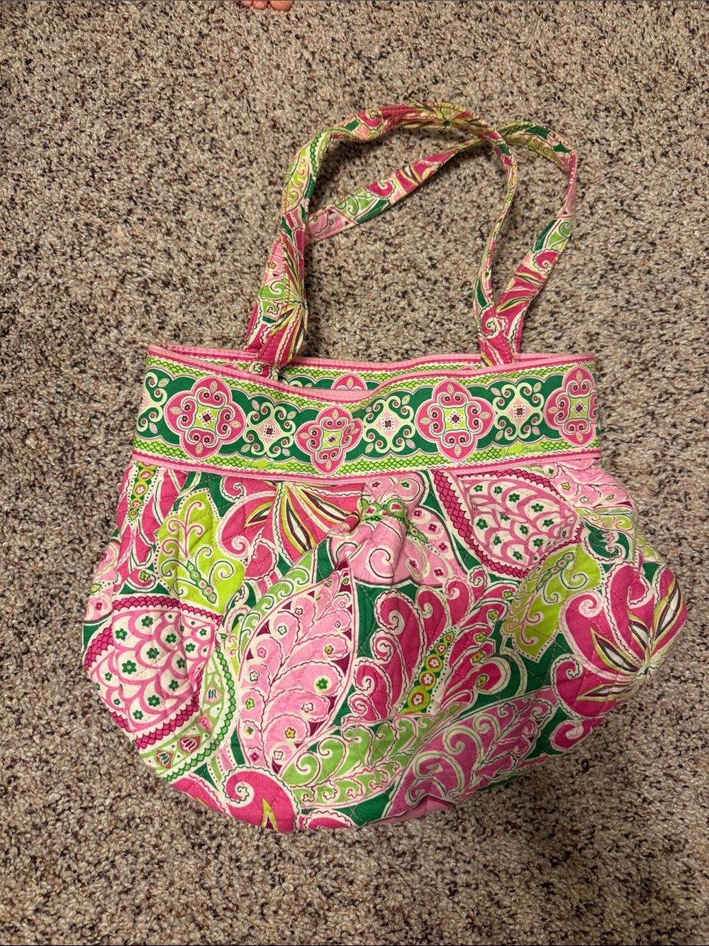 Vera Bradley Pink, Green & Yellow Paisley Satchel
